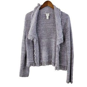 Chicos Size 1 Medium Open Drape Cardigan Sweater Jacket knit silver thread
